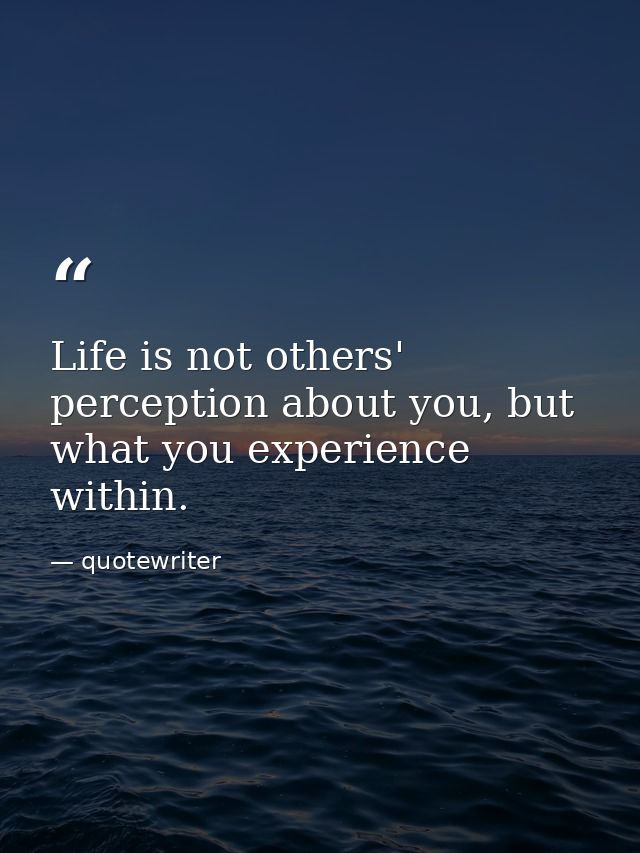 Life is not others' perception about you, but what you experience within. — quotewriter