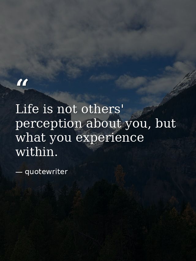 Life is not others' perception about you, but what you experience within. — quotewriter