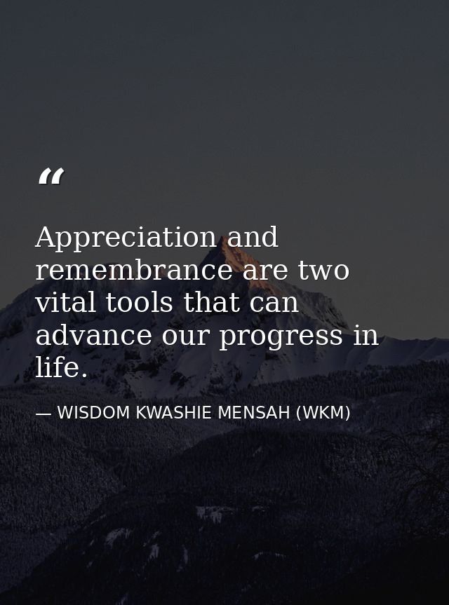 Appreciation and remembrance are two vital tools that can advance our progress in life. — WISDOM KWASHIE MENSAH (WKM)