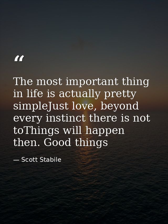 The most important thing in life is actually pretty simpleJust love, beyond every instinct there is not toThings will ha — Scott Stabile