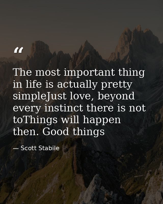 The most important thing in life is actually pretty simpleJust love, beyond every instinct there is not toThings will ha — Scott Stabile