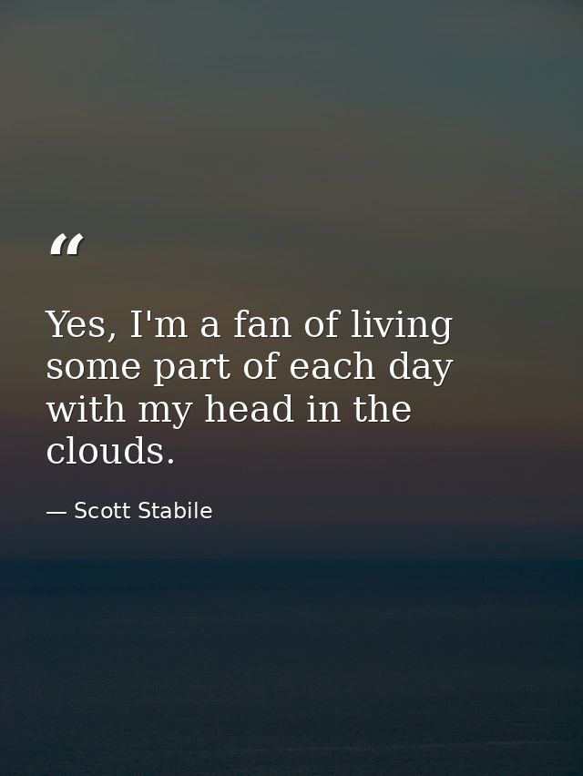 Yes, I'm a fan of living some part of each day with my head in the clouds. — Scott Stabile