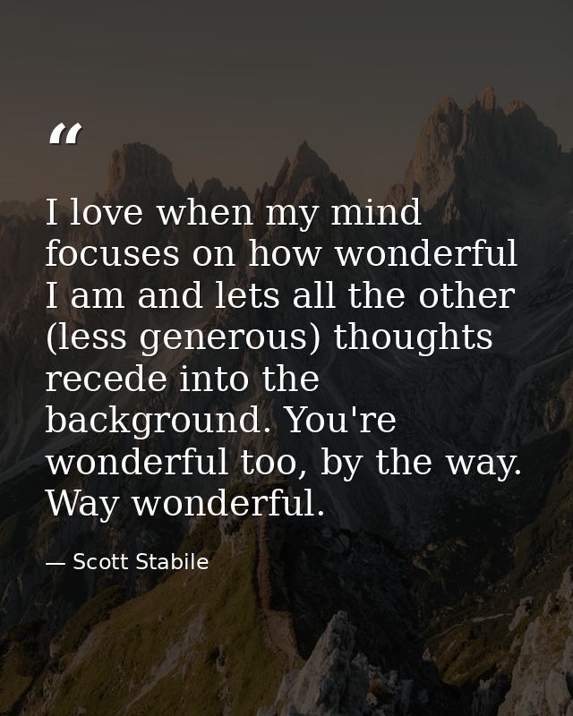 I love when my mind focuses on how wonderful I am and lets all the other (less generous) thoughts recede into the backgr — Scott Stabile