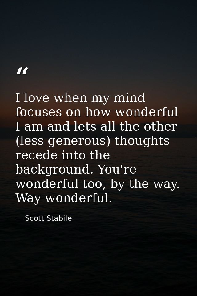 I love when my mind focuses on how wonderful I am and lets all the other (less generous) thoughts recede into the backgr — Scott Stabile