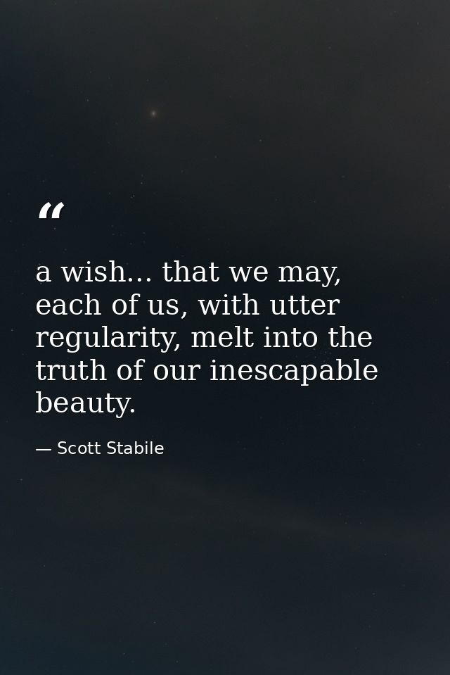 a wish... that we may, each of us, with utter regularity, melt into the truth of our inescapable beauty. — Scott Stabile