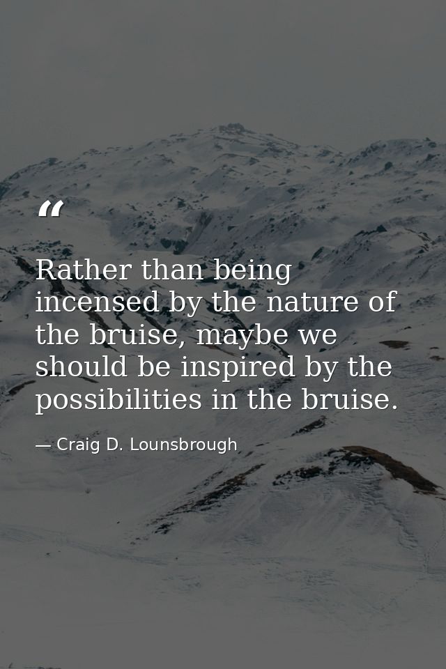 Rather than being incensed by the nature of the bruise, maybe we should be inspired by the possibilities in the bruise. — Craig D. Lounsbrough