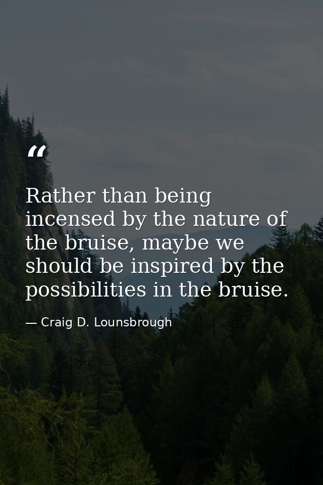 Rather than being incensed by the nature of the bruise, maybe we should be inspired by the possibilities in the bruise. — Craig D. Lounsbrough