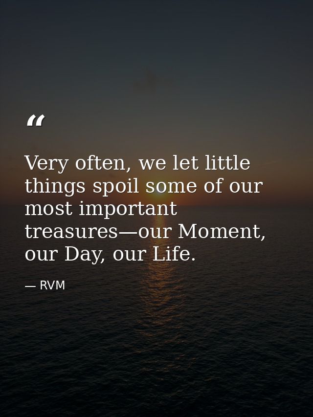 Very often, we let little things spoil some of our most important treasures—our Moment, our Day, our Life. — RVM