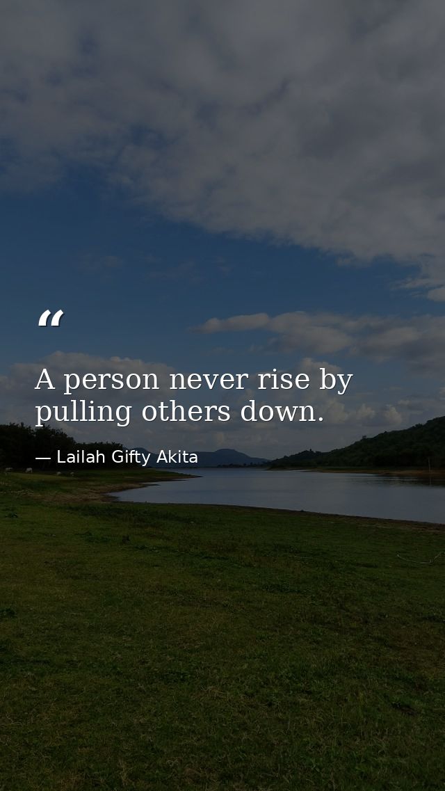 A person never rise by pulling others down. — Lailah Gifty Akita