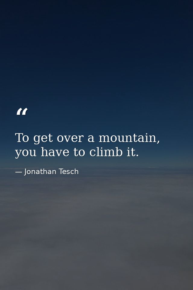 To get over a mountain, you have to climb it. — Jonathan Tesch