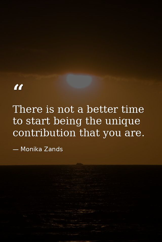 There is not a better time to start being the unique contribution that you are. — Monika Zands