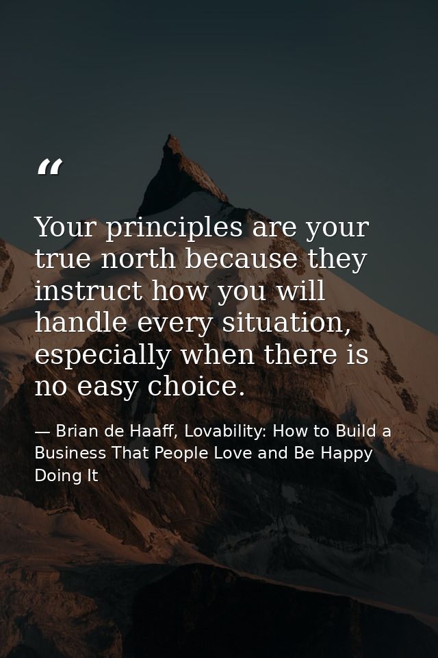 Your principles are your true north because they instruct how you will handle every situation, especially when there is  — Brian de Haaff, Lovability: How to Build a Business That People Love and Be Happy Doing It
