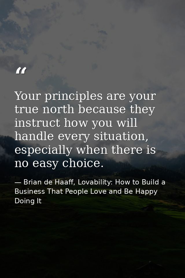 Your principles are your true north because they instruct how you will handle every situation, especially when there is  — Brian de Haaff, Lovability: How to Build a Business That People Love and Be Happy Doing It