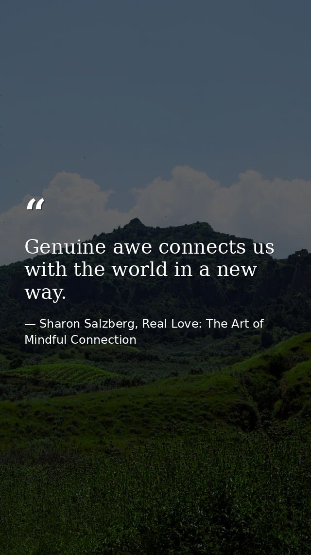 Genuine awe connects us with the world in a new way. — Sharon Salzberg, Real Love: The Art of Mindful Connection