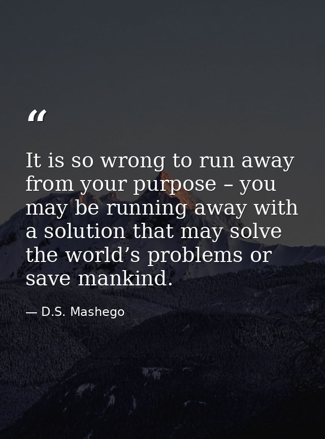 It is so wrong to run away from your purpose – you may be running away with a solution that may solve the world’s proble — D.S. Mashego