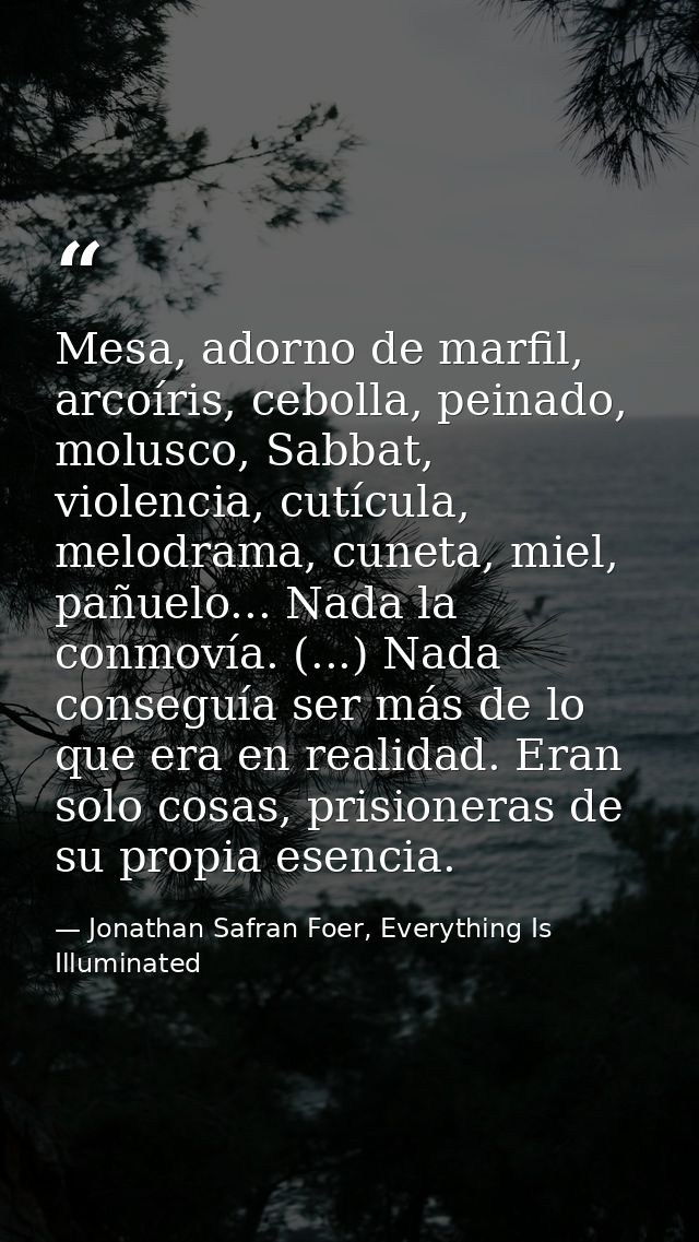 Mesa, adorno de marfil, arcoíris, cebolla, peinado, molusco, Sabbat, violencia, cutícula, melodrama, cuneta, miel, pañue — Jonathan Safran Foer, Everything Is Illuminated