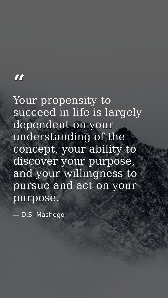 Your propensity to succeed in life is largely dependent on your understanding of the concept, your ability to discover y — D.S. Mashego