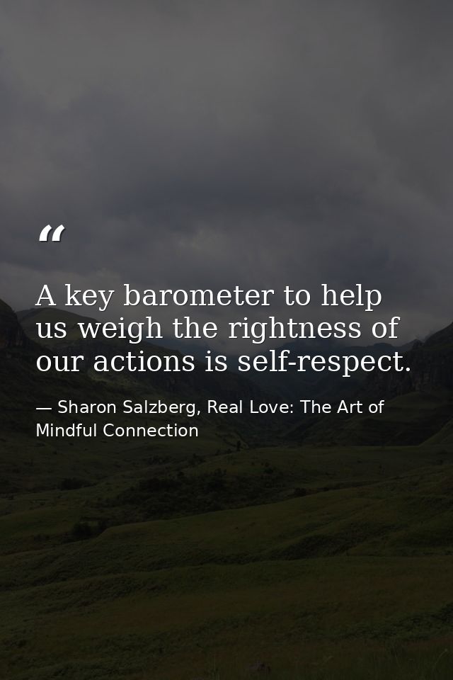 A key barometer to help us weigh the rightness of our actions is self-respect. — Sharon Salzberg, Real Love: The Art of Mindful Connection