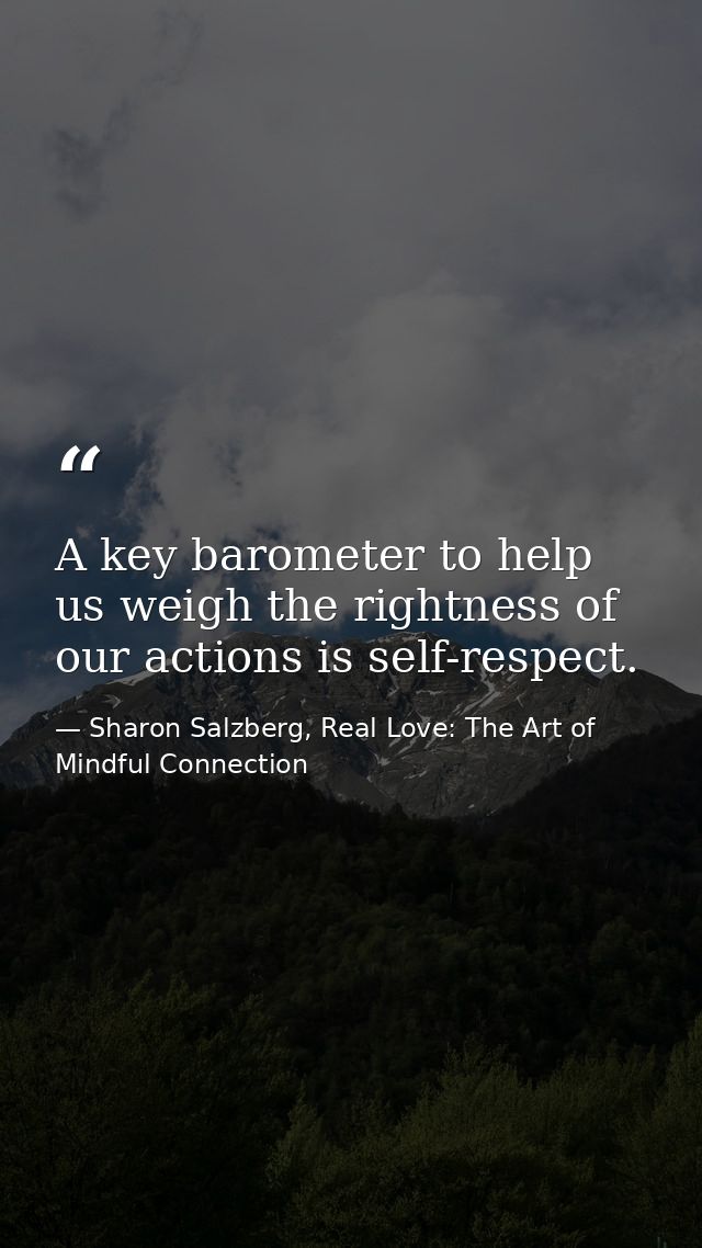A key barometer to help us weigh the rightness of our actions is self-respect. — Sharon Salzberg, Real Love: The Art of Mindful Connection