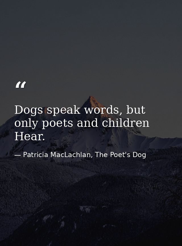 Dogs speak words, but only poets and children Hear. — Patricia MacLachlan, The Poet's Dog
