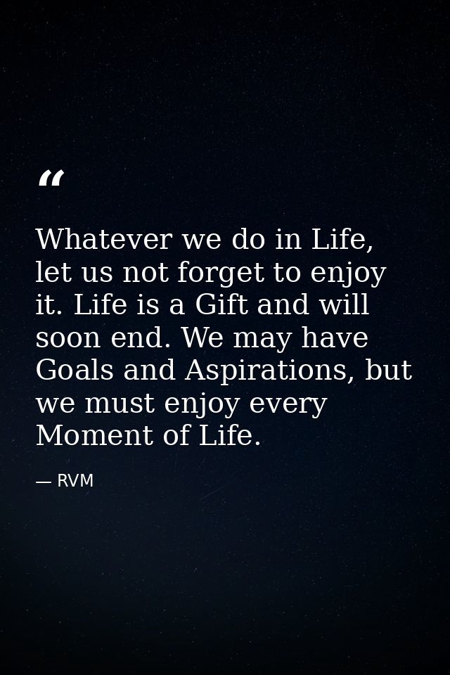 Whatever we do in Life, let us not forget to enjoy it. Life is a Gift and will soon end. We may have Goals and Aspiratio — RVM