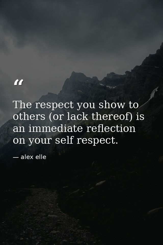 The respect you show to others (or lack thereof) is an immediate reflection on your self respect. — alex elle