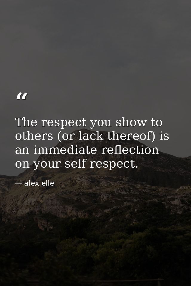 The respect you show to others (or lack thereof) is an immediate reflection on your self respect. — alex elle