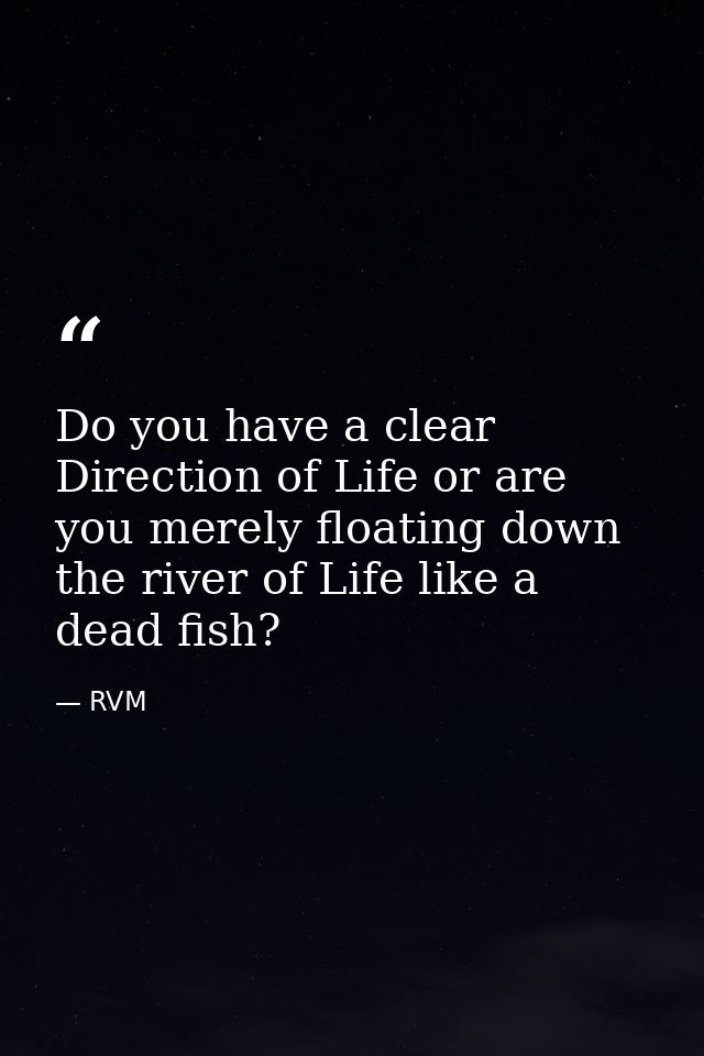 Do you have a clear Direction of Life or are you merely floating down the river of Life like a dead fish? — RVM