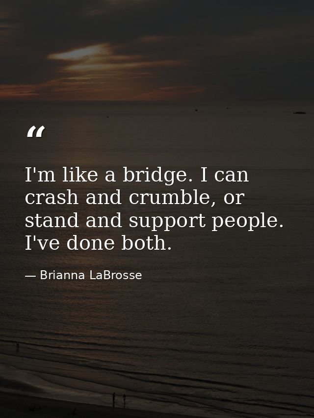 I'm like a bridge. I can crash and crumble, or stand and support people. I've done both. — Brianna LaBrosse