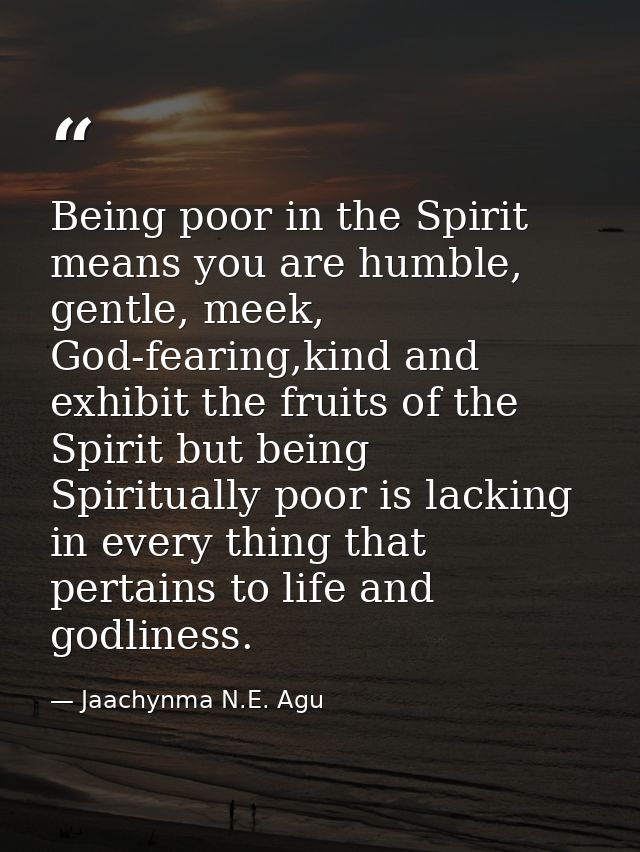 Being poor in the Spirit means you are humble, gentle, meek, God-fearing,kind and exhibit the fruits of the Spirit but b — Jaachynma N.E. Agu