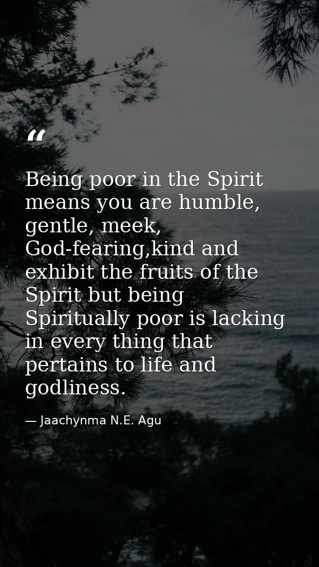 Being poor in the Spirit means you are humble, gentle, meek, God-fearing,kind and exhibit the fruits of the Spirit but b — Jaachynma N.E. Agu