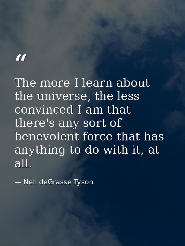 The more I learn about the universe, the less convinced I am that there's any sort of benevolent force that has anything — Neil deGrasse Tyson