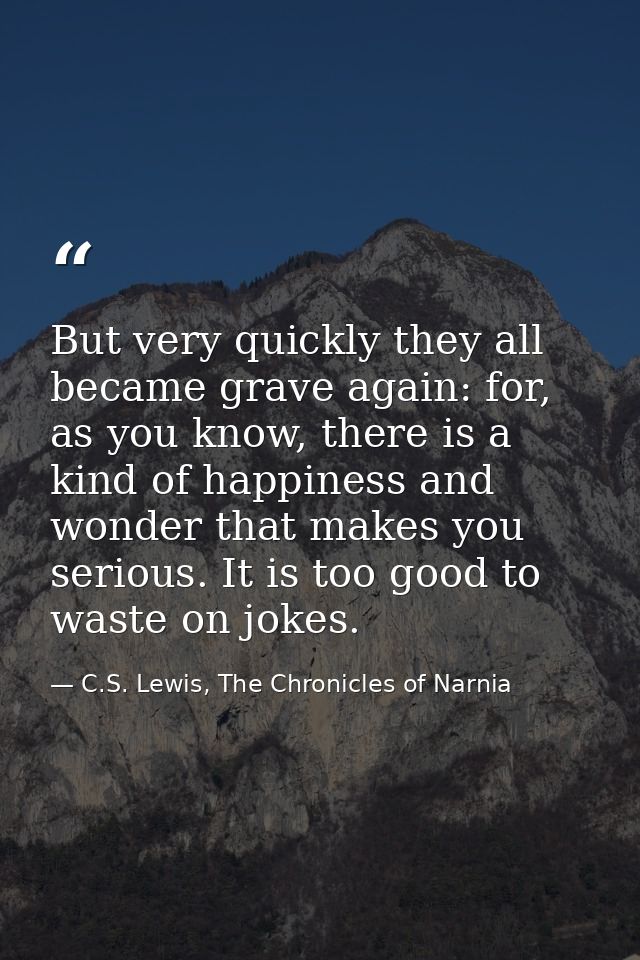 But very quickly they all became grave again: for, as you know, there is a kind of happiness and wonder that makes you s — C.S. Lewis, The Chronicles of Narnia