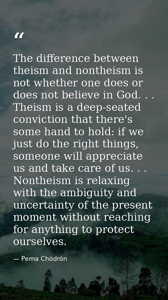The difference between theism and nontheism is not whether one does or does not believe in God. . . Theism is a deep-sea — Pema Chödrön