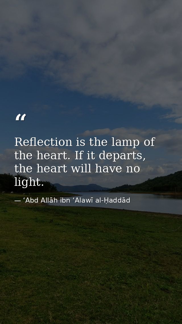 Reflection is the lamp of the heart. If it departs, the heart will have no light. — ʻAbd Allāh ibn ʻAlawī al-Ḥaddād