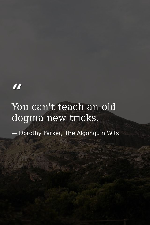 You can't teach an old dogma new tricks. — Dorothy Parker, The Algonquin Wits