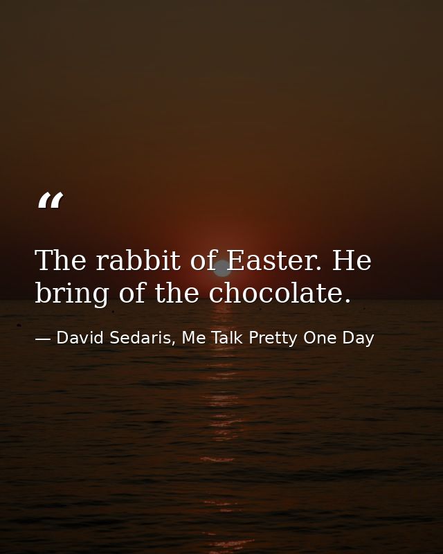 The rabbit of Easter. He bring of the chocolate. — David Sedaris, Me Talk Pretty One Day