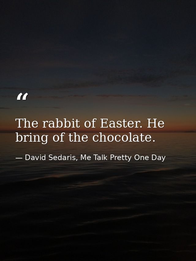 The rabbit of Easter. He bring of the chocolate. — David Sedaris, Me Talk Pretty One Day