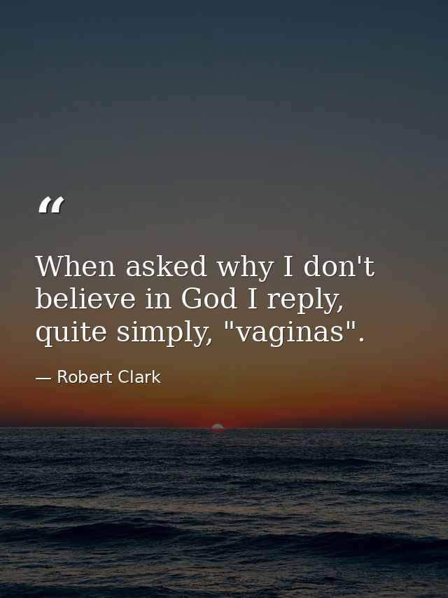 When asked why I don't believe in God I reply, quite simply, "vaginas". — Robert Clark