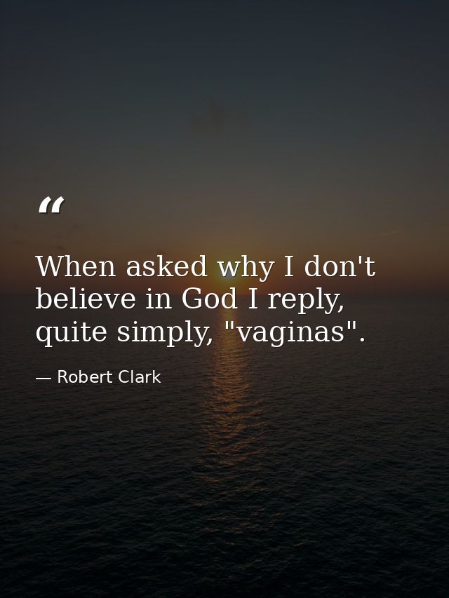 When asked why I don't believe in God I reply, quite simply, "vaginas". — Robert Clark