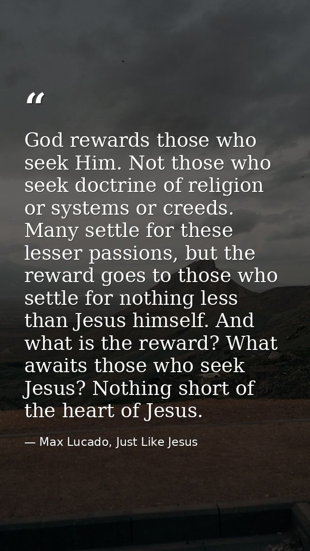 God rewards those who seek Him. Not those who seek doctrine of religion or systems or creeds. Many settle for these less — Max Lucado, Just Like Jesus