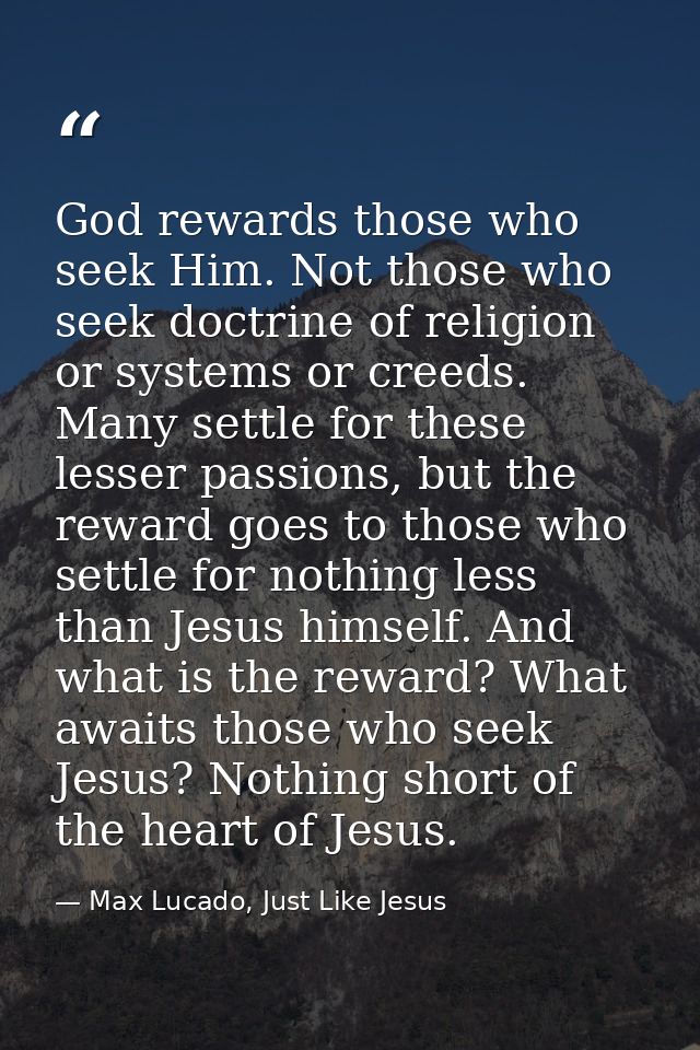 God rewards those who seek Him. Not those who seek doctrine of religion or systems or creeds. Many settle for these less — Max Lucado, Just Like Jesus