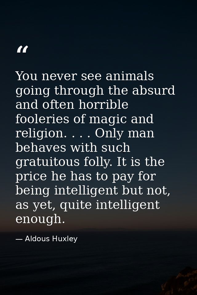 You never see animals going through the absurd and often horrible fooleries of magic and religion. . . . Only man behave — Aldous Huxley