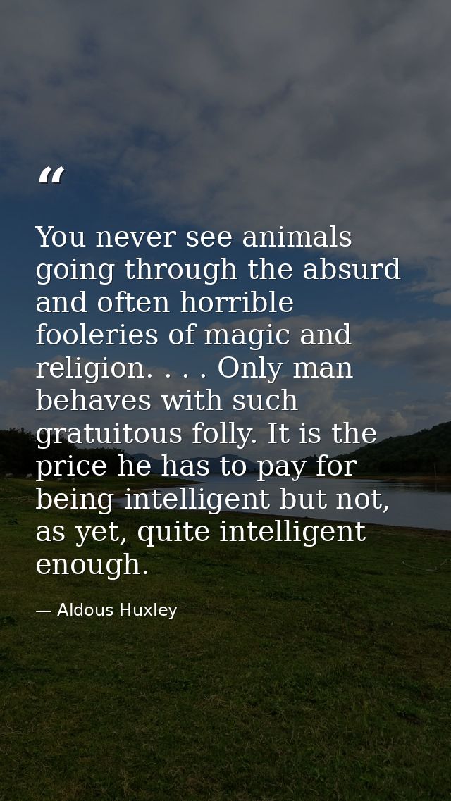 You never see animals going through the absurd and often horrible fooleries of magic and religion. . . . Only man behave — Aldous Huxley