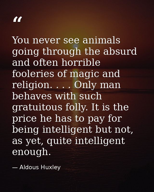 You never see animals going through the absurd and often horrible fooleries of magic and religion. . . . Only man behave — Aldous Huxley