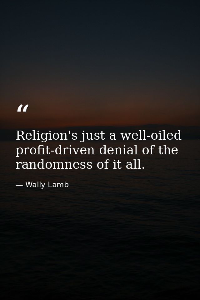 Religion's just a well-oiled profit-driven denial of the randomness of it all. — Wally Lamb