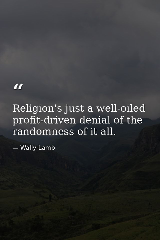 Religion's just a well-oiled profit-driven denial of the randomness of it all. — Wally Lamb