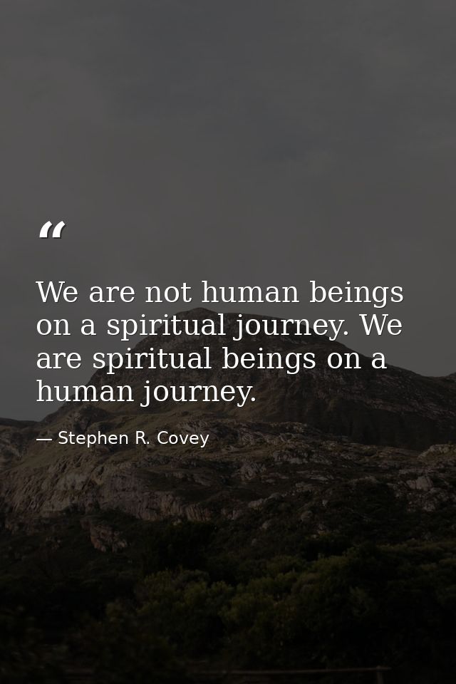 We are not human beings on a spiritual journey. We are spiritual beings on a human journey. — Stephen R. Covey