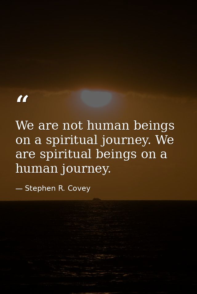 We are not human beings on a spiritual journey. We are spiritual beings on a human journey. — Stephen R. Covey