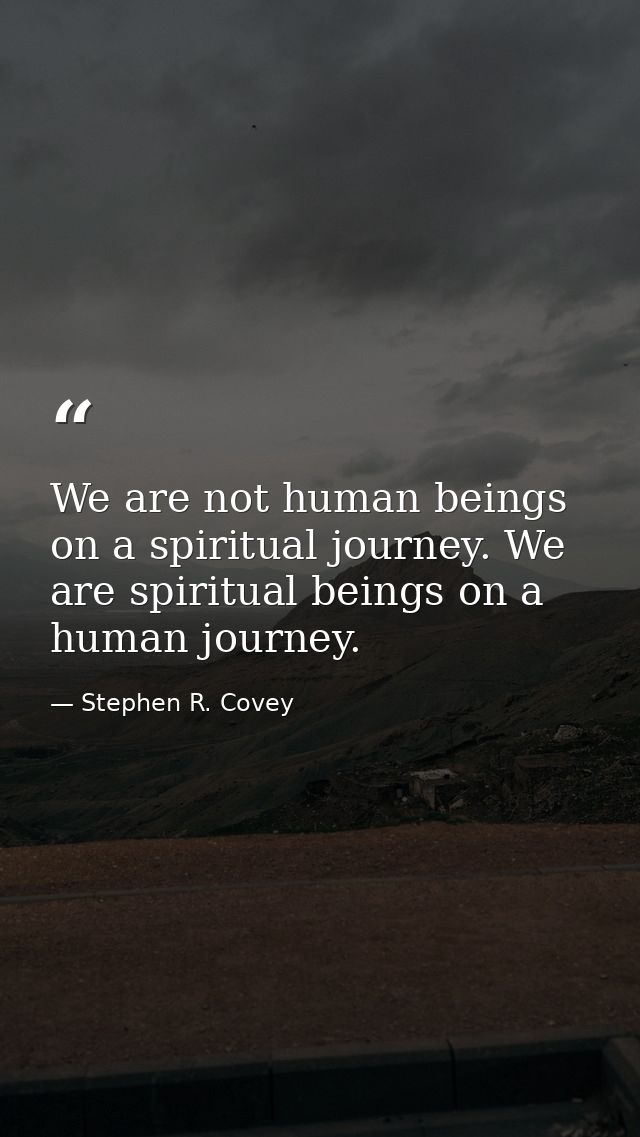 We are not human beings on a spiritual journey. We are spiritual beings on a human journey. — Stephen R. Covey